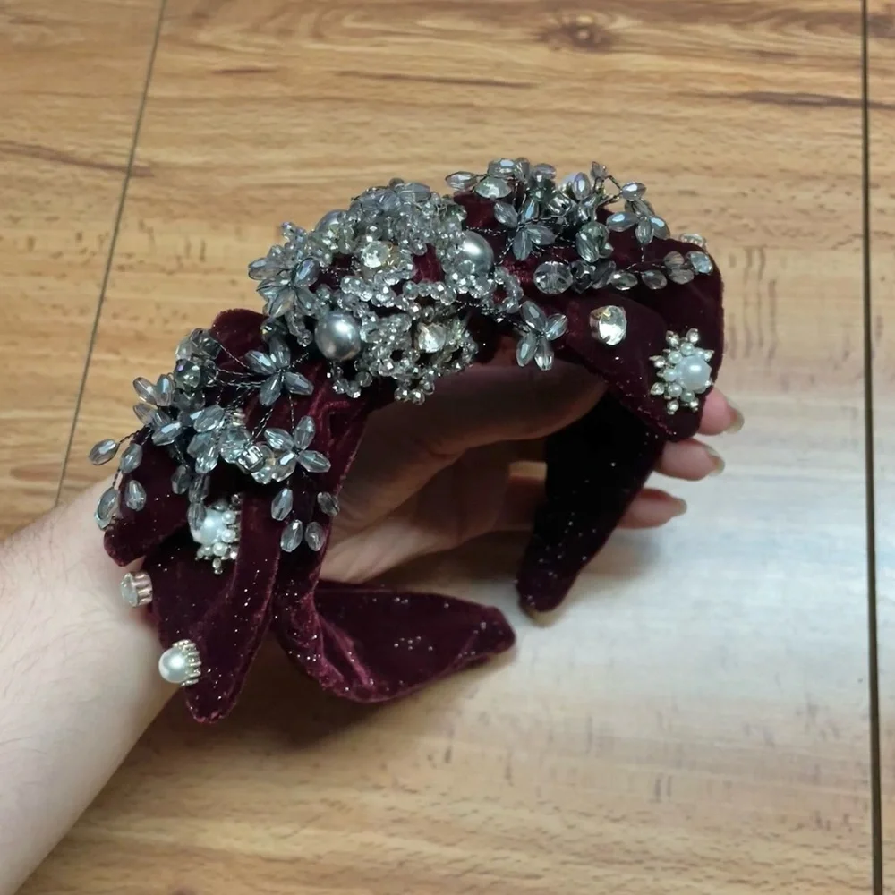 Dark Wine Baroque Bow Embellished Headband